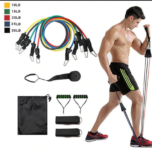 11pcs Resistance Band Set-Adjustable Fitness & Home Gym-Yoga Sports Workout Bands (100 lbs)