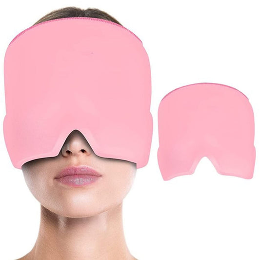 Pink 3D eye mask worn by a person on a white background