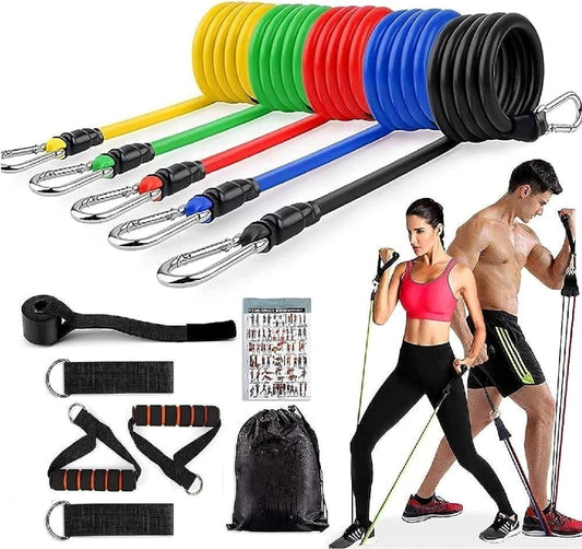 11pcs Resistance Band Set-Adjustable Fitness & Home Gym-Yoga Sports Workout Bands (100 lbs)