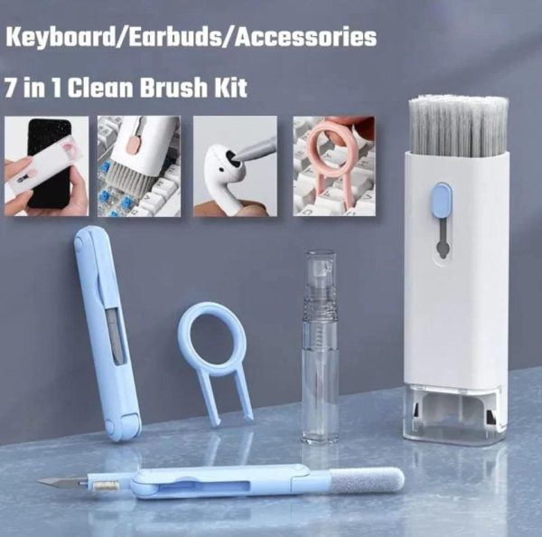 7-in-1 Clean Brush Kit with various cleaning tools on a gray surface