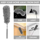 Gray feather duster with cleaning applications on a white background