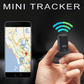 Mini GPS tracker held by a hand with smartphone displaying map and GPS signal icon.