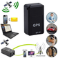 GPS tracker device with connectivity icons and images of a baby, car, and people on a white background.