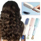 Hairbrush with bristle design, hairbrushes in different colors, and a person with wavy hair.